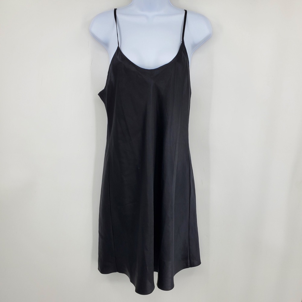 Vintage Mystique Intimates Black Satin Chemise Nightgown Large Y2K Goth Lingerie